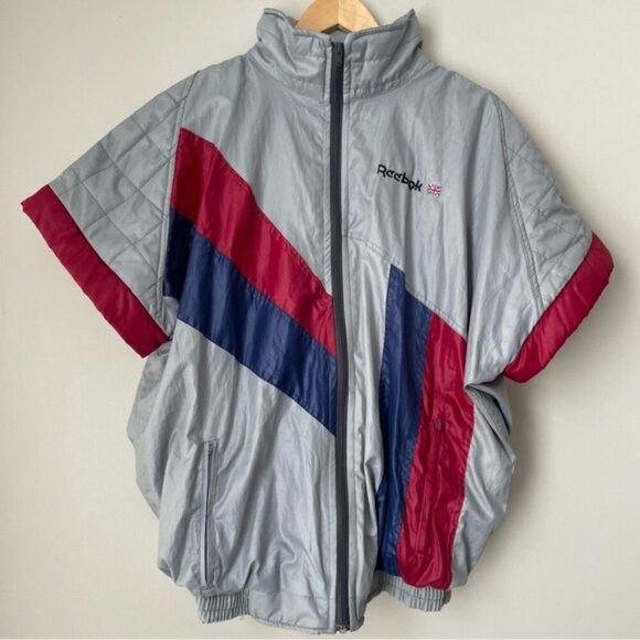 Vintage 80s REEBOK Windbreaker Jacket with Removable Sleeves Size L - Picture 2 of 14